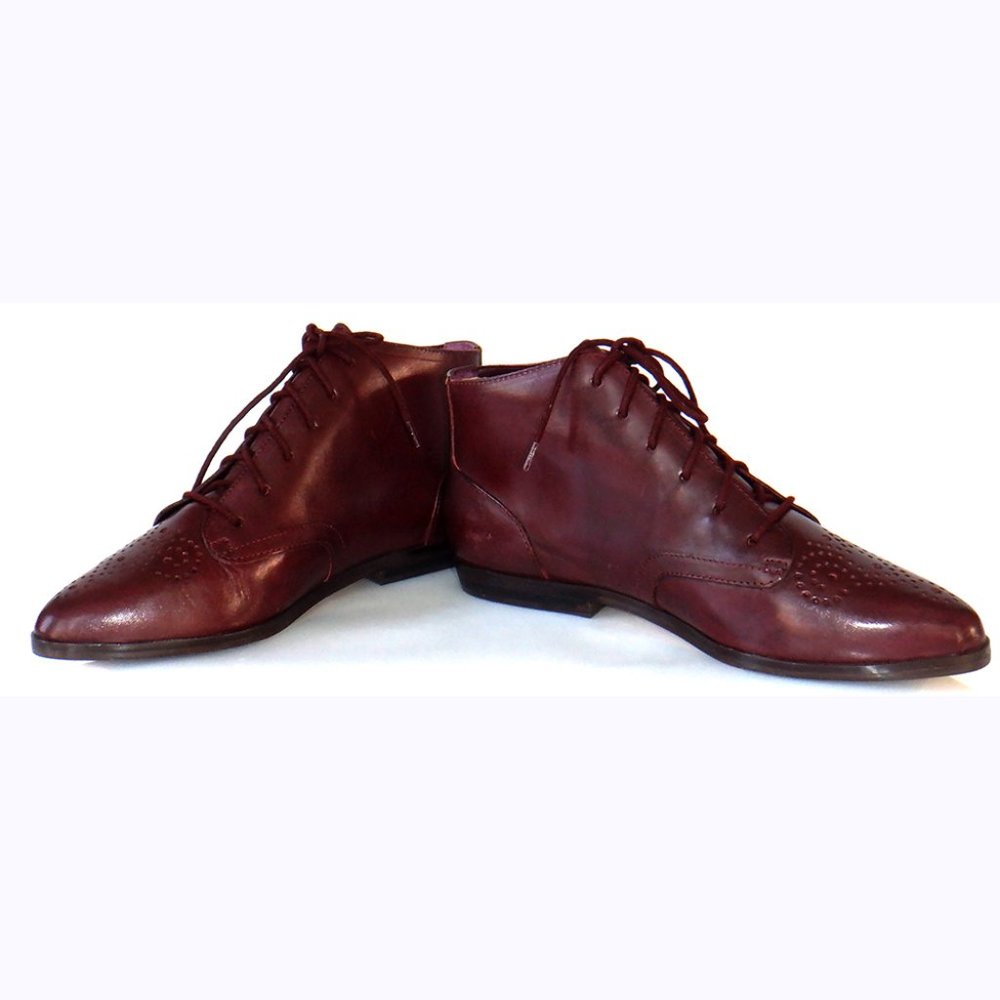 Brown leather laced ankle boots